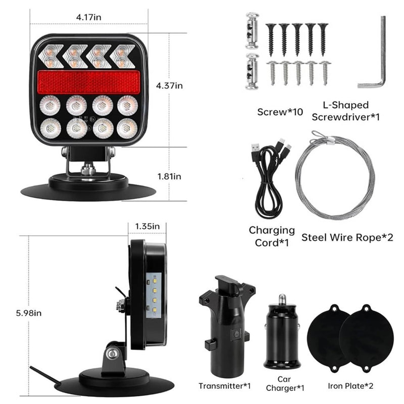 Wireless Magnetic Trailer Light Kit Rechargeable LED Tail Light for Trailer