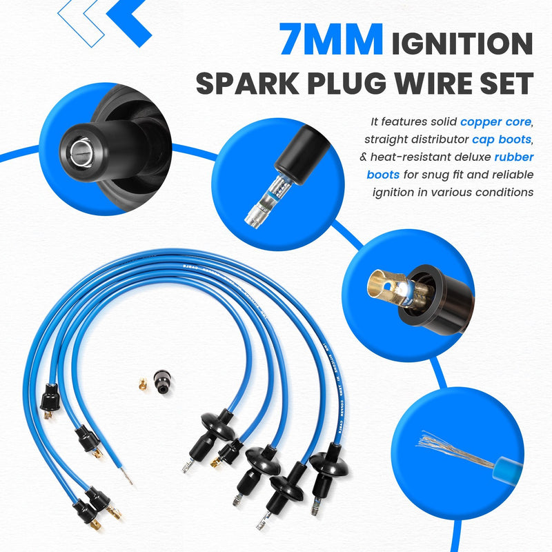 00-9407-0 7mm Blue Ignition Spark Plug Wire Set Compatible for VW Type 1