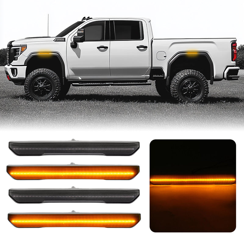 Smoke Lens Amber LED Side Marker Light for GMC Sierra 2500 3500 HD 2020+ 4PCs