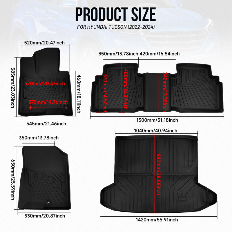 Car Floor Mats Trunk Cargo Liner Accessories Full Set for Hyundai Tucson 22-25