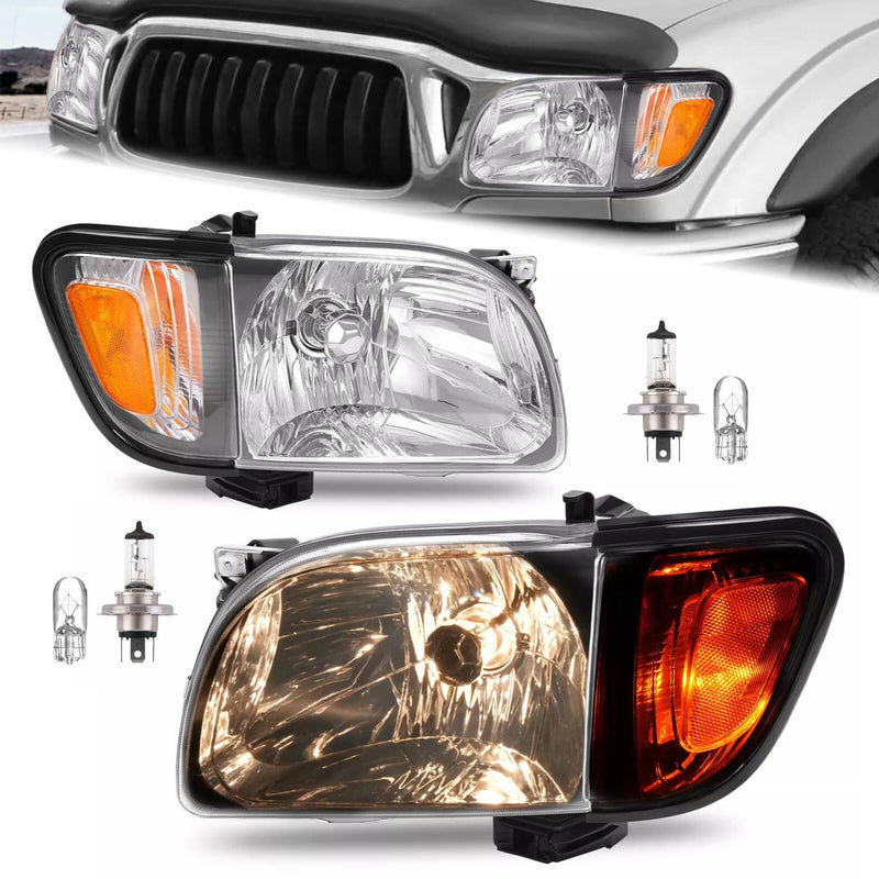 DURAFORCE White Headlights & Black Corner Light for Toyota Tacoma 2001 2002 2003 2004 4Pcs