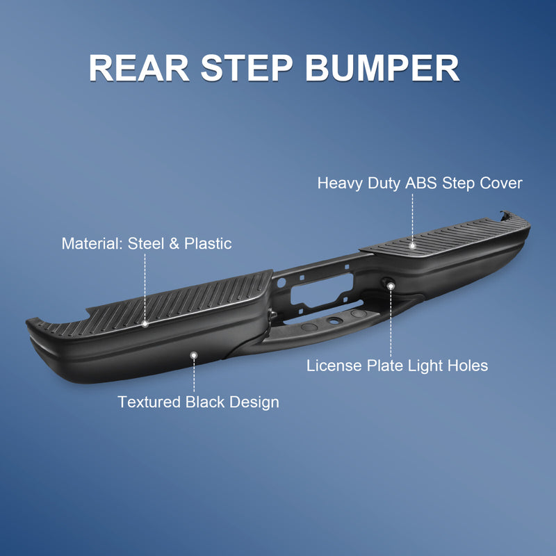 Black Rear Step Bumper Assembly for Ford F-150 97-04 F-250 97-99 Styleside