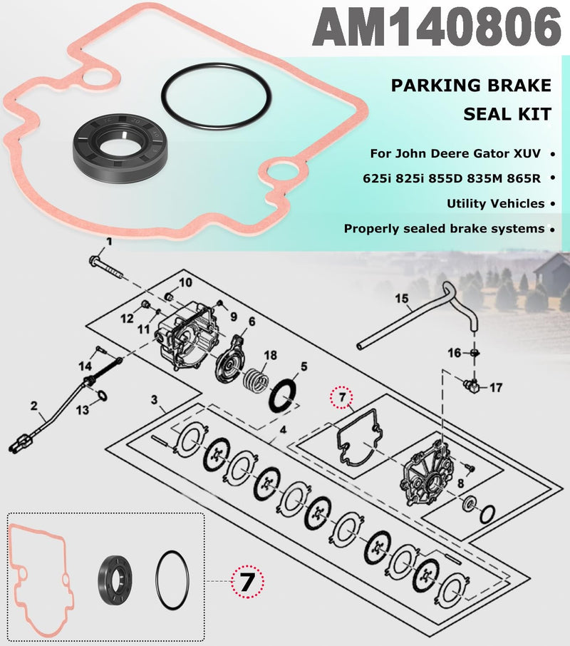 AM140806 Wet Park Brake Seal Kit for John Deere Gator XUV 625i 825i 855D 835M