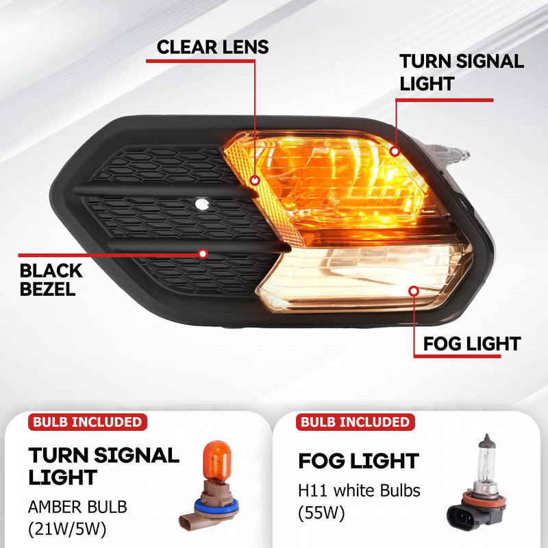 Left Driver Side Bumper Fog Light for Ford Escape 2017 2018 2019 Black Cover