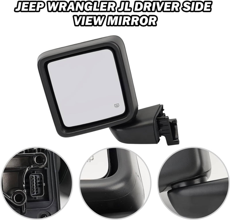 Left Driver Side Power Heated Mirror Rear for Jeep Wrangler Gladiator 2018-2024