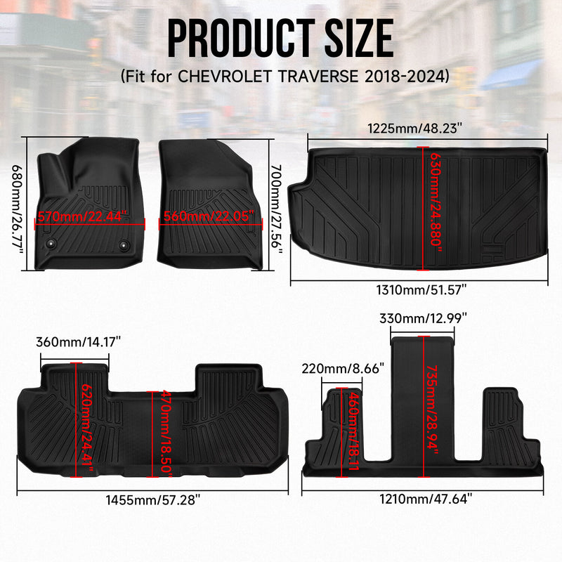 All Weather Floor Mats Cargo Liners Carpet for Chevrolet Traverse 7 Seat