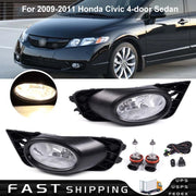 DURAFORCE Bumper Fog Lights Driving Lamps w/Switch for 2009-2011 Honda Civic 4-Door Sedan