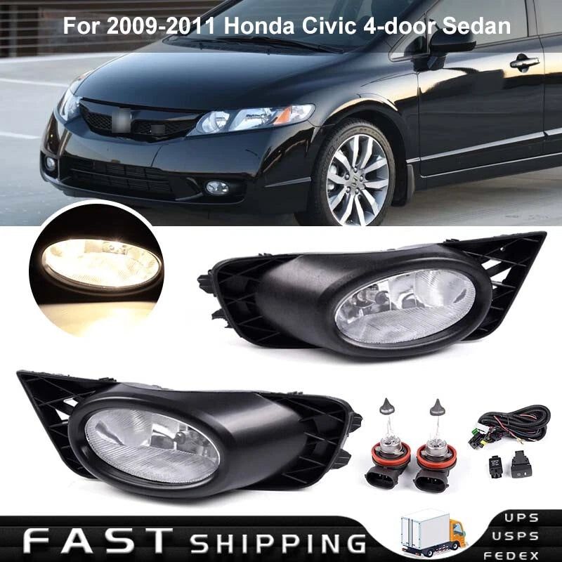 DURAFORCE Bumper Fog Lights Driving Lamps w/Switch for 2009-2011 Honda Civic 4-Door Sedan