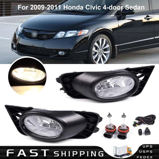 DURAFORCE Bumper Fog Lights Driving Lamps w/Switch for 2009-2011 Honda Civic 4-Door Sedan