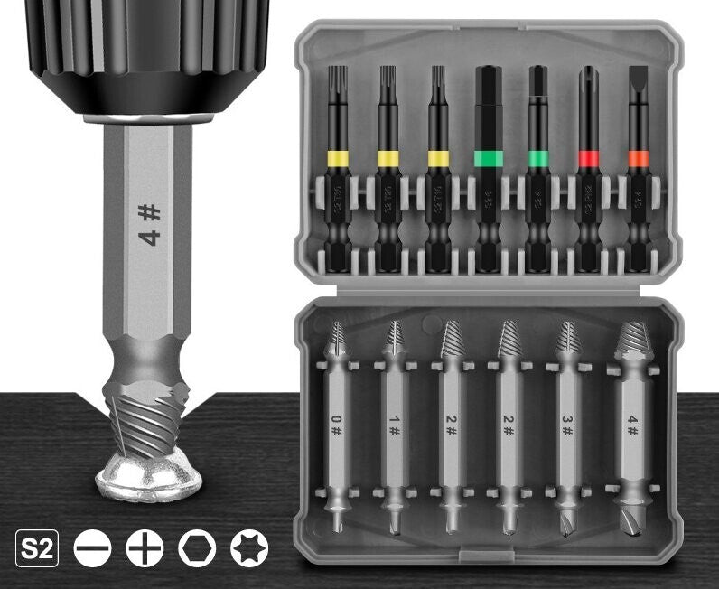 13PCS Screw Extractor Set Broken Bolt Remover S2 Steel Tool Kit for High Quality