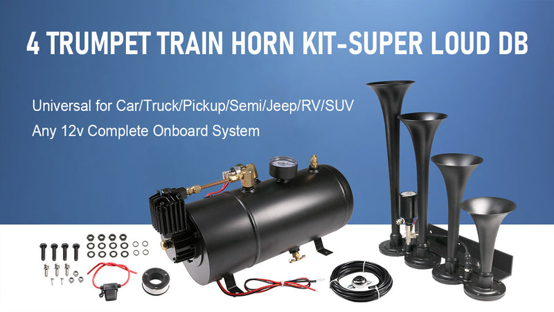 4 Trumpets Train Horn with 1G Air Tank 150psi for Truck Car Pickup