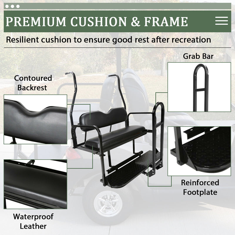 Golf Cart Flip Rear Back Seat Kit Black Cushion for Club Car DS 00-13 Grab Bar