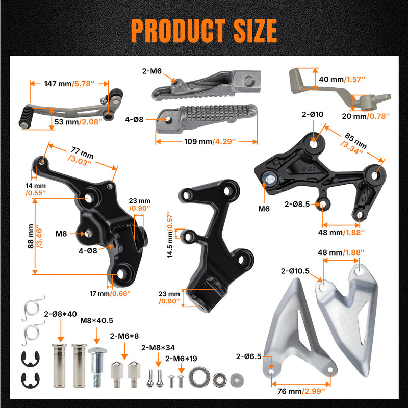 Front Driver Footrests Bracket Kit for Kawasaki NINJA 500 Z500 2024-2025