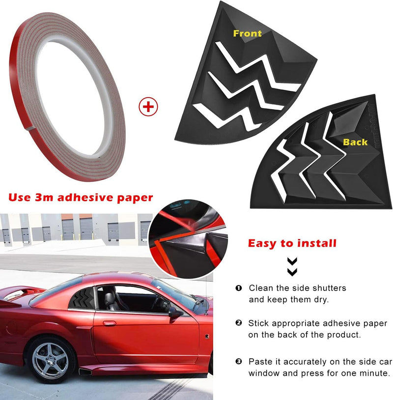 ABS Side Window Louvers Scoop Cover Vent for Ford Mustang 1999-2004 Black 2Pcs