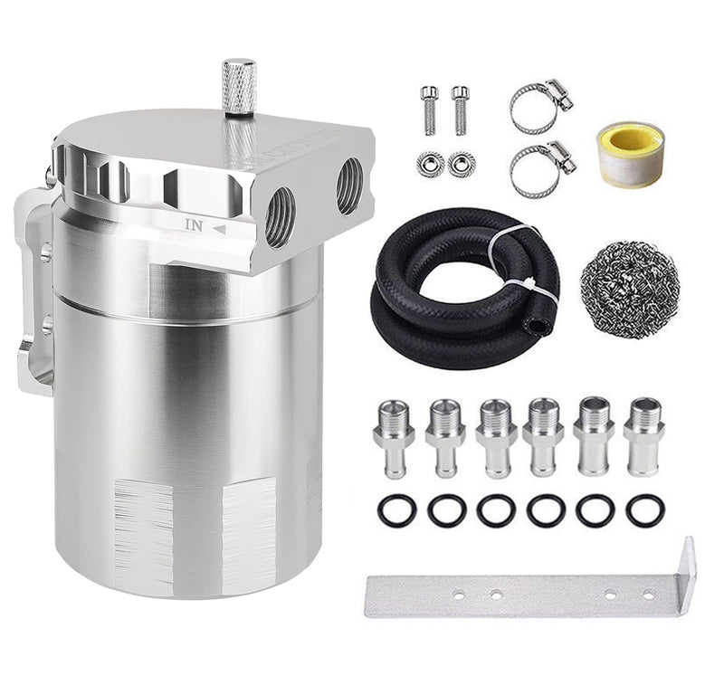 Baffled Oil Catch Can Kit Reservoir Aluminum Tank with Dipstick Universal