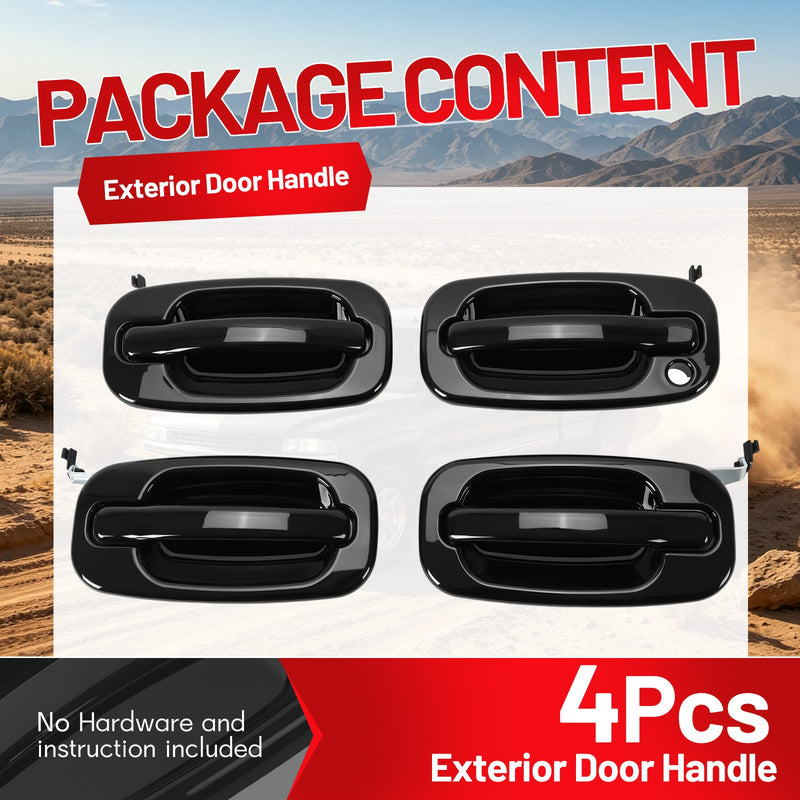 Outside Door Handles Set Painted Black for Silverado Tahoe Sierra 99-06 4 Pcs