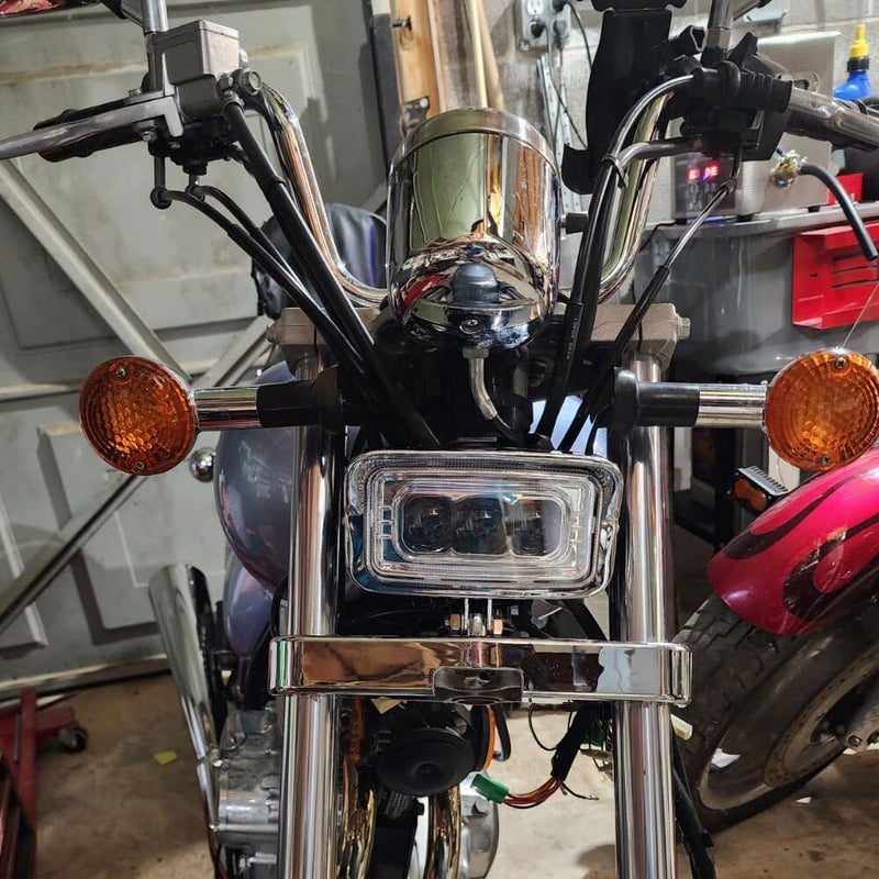 Squared LED Headlight with Hi/Lo Beam for Harley Honda Chopper Bobber Custom
