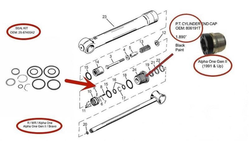 DURAFORCE 806191T Cylinder Cap Seal Kit for Mercrusier Alpha One Gen II 25-87400A2