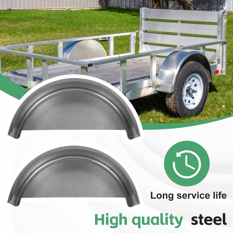 For 14" 15" 16" Wheel Steel Round Single Axle 2 Trailer Fenders with Back Plate