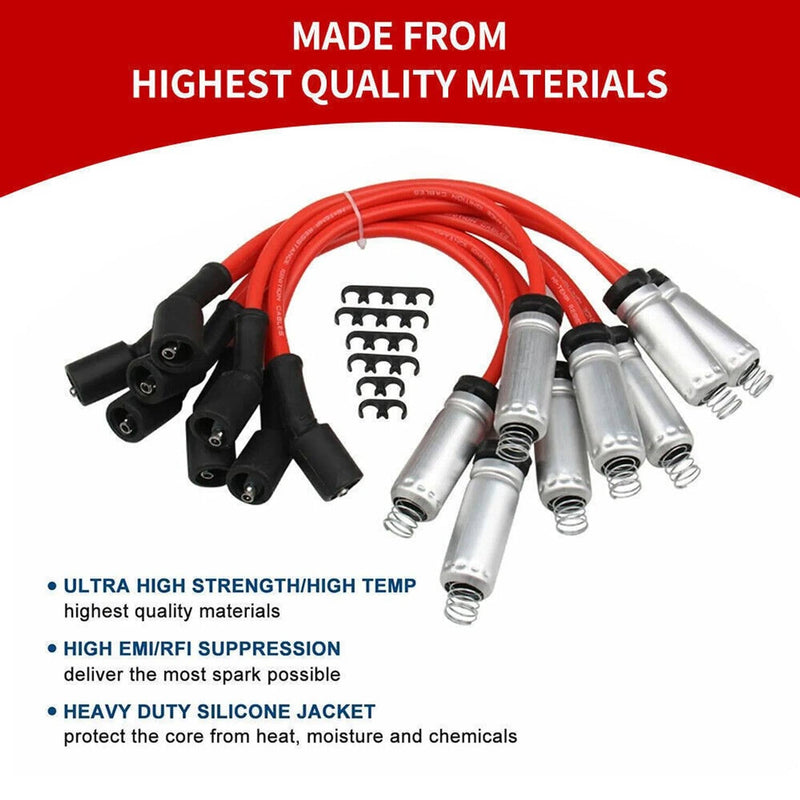 8Pack Square Ignition Coil Spark Plug Wire for Chevy GMC 4.8 5.3 6.0 8.1L