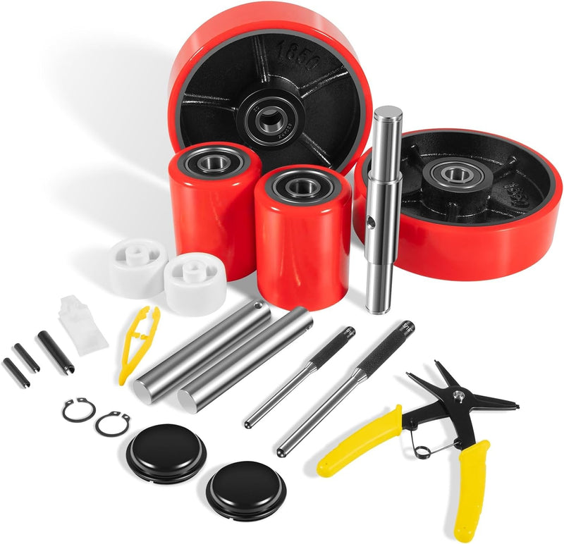 Pallet Jack Wheels Kit with Steering Wheels 7"x 2" Load Roller 3" x 3.75" Pair