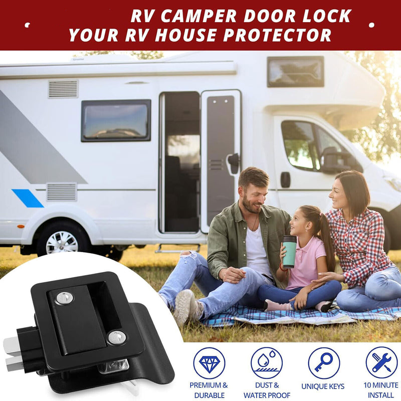 2Pcs Black RV Paddle Entry Door Lock Latch Handle Knob Deadbolt Camper Trailer