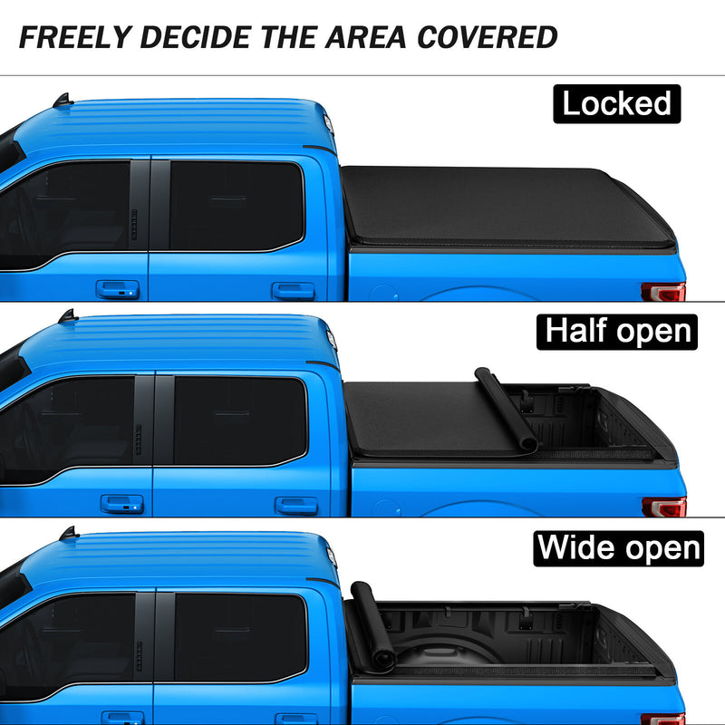 8FT Soft Roll-Up Tonneau Cover Truck Bed for F250 F350 F450 Super Duty 1999-2024