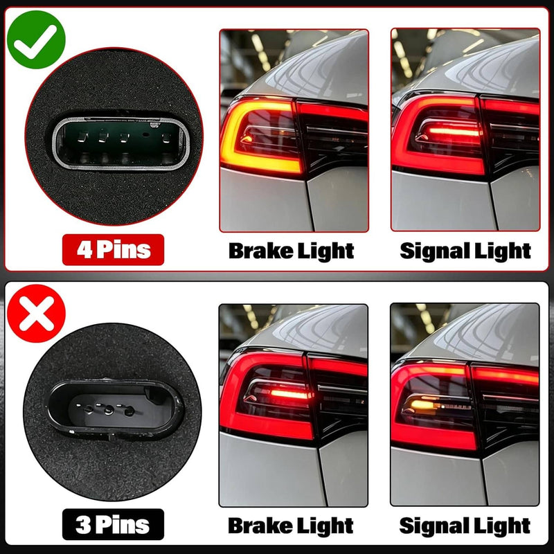 LED Tail Light Assembly Left Driver Rear for Tesla Model Y 4Pins 2019-2024