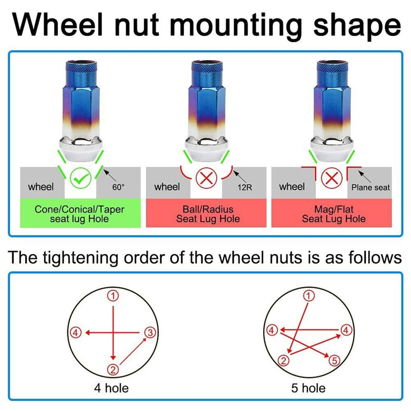 20Pcs Extended Forged Steel Wheel Tuner Lug Nuts Open End Light M12x1.25mm