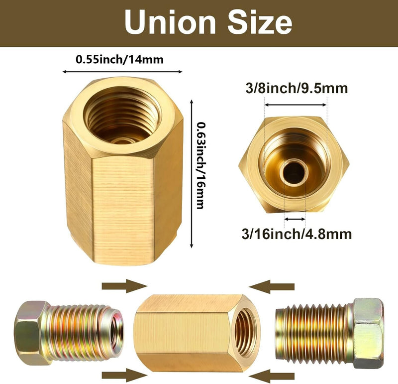 12 Piece 3/16in Brake Line 3/8-24 Inverted Fittings and Brass Unions for Brake