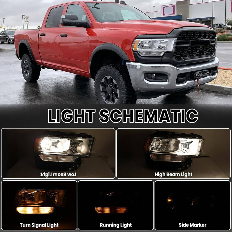 Halogen Chrome Headlight Assy Right Passenger Side for RAM 2500 3500 2019-2024