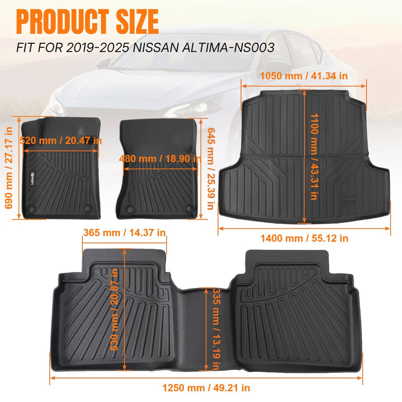 TPE Floor Mats Cargo Liner for Nissan Altima 2019-2025 All Weather Liner