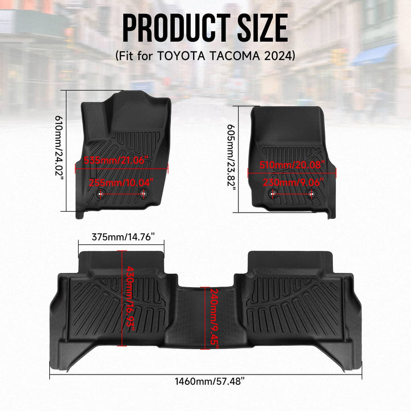 Floor Mats for Toyota Tacoma 2024 2025 2026 Auto Tran 1st & 2nd Row Liner