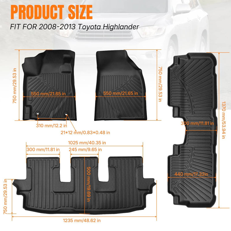 All Weather Floor Mats Liners Set for Toyota Highlander 2008-2013 Heavy Duty