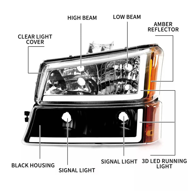 DURAFORCE FOR CHEVY SILVERADO AVALANCHE 03-07 LED DRL HEADLIGHT BUMPER LAMPS CHROME/BLACK