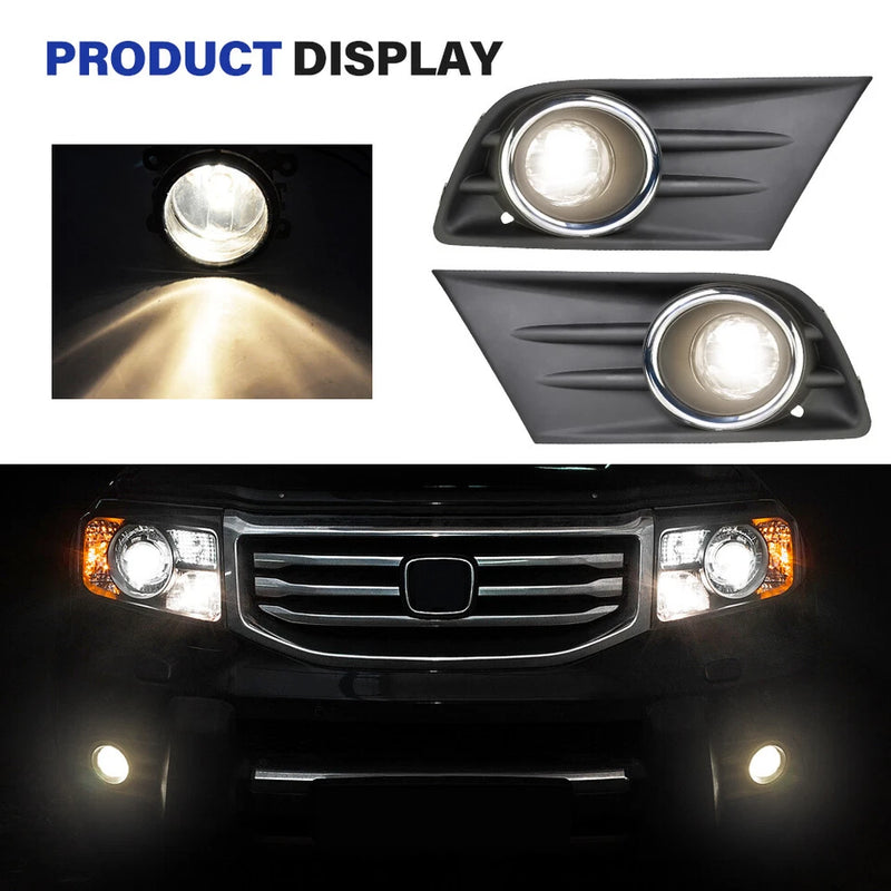 DURAFORCE Right+Left Fog Light W/Cover & Chrome Trim For Honda Pilot 2012 2013 2014 2015