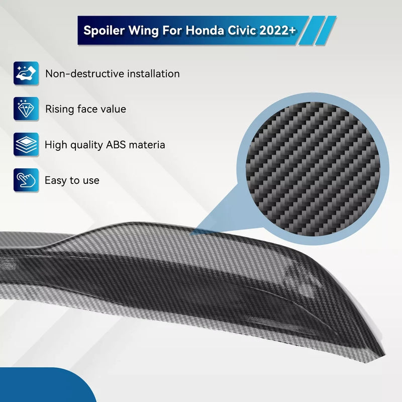 DURAFORCE For 2022-2024 Honda Civic CF Painted Rear Trunk & Roof Spoiler Wing & Front Lip