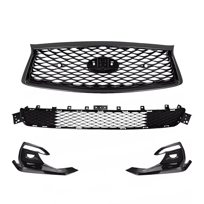 DURAFORCE For 2018-2024 Infiniti Q50 Sport Front Upper Lower Grille Fog Light Bezels Cover